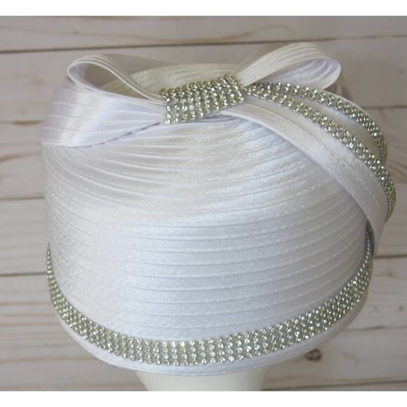 CHARM\'S Hat Church/Kentucky Derby/Wedding Rhinestone Layers White Church Glam